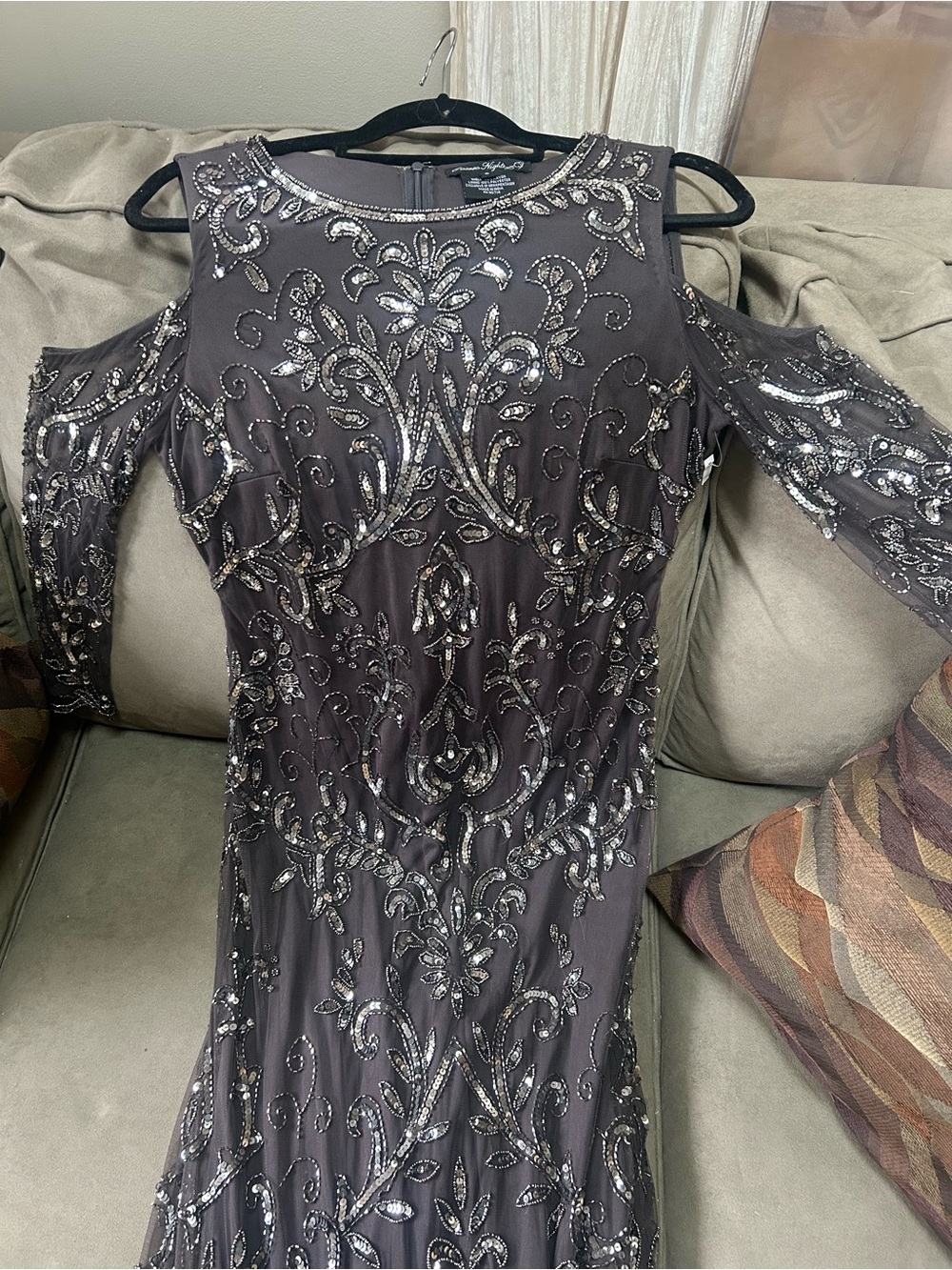 Pisarro Nights Embellished Cold-Shoulder Gown - Gray size 8